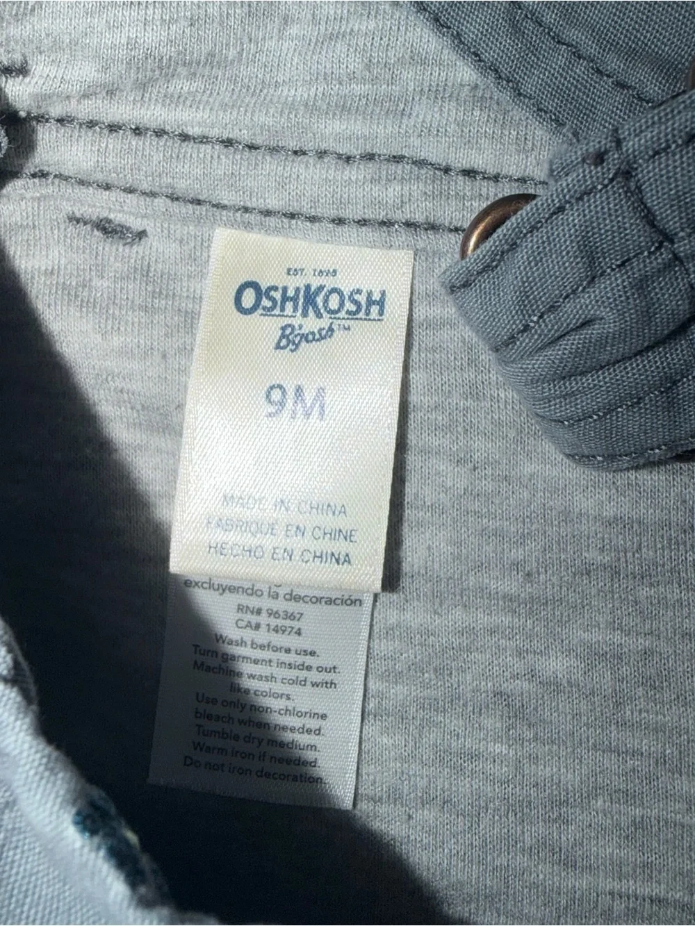Oshkosh B’gosh Baby Dinosaur Grey Denim Overalls Size 9M